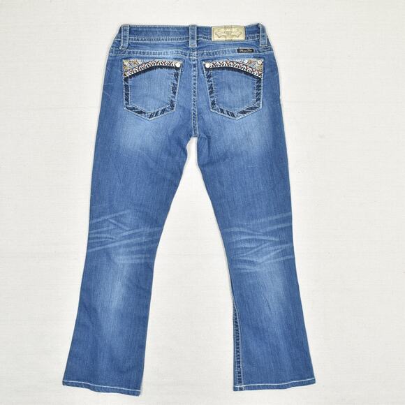 Miss Me Women's Jeans Zip Solid Cotton Blue Size 28 Signature Boot Embroided - Picture 3 of 8